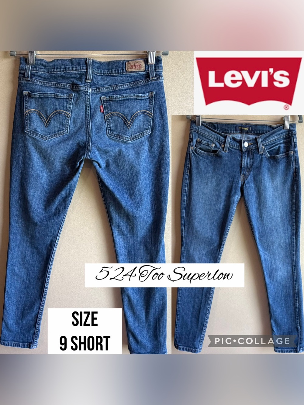 LEVI'S Womens Jeans 524 Too Superlow Y2K Low Rise Skinny 29” Inseam Size 9 SHORT